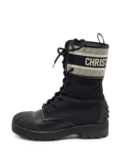 Pre-owned Dior D-major Lace-up Combat Boots In Black
