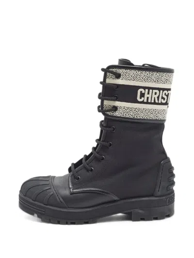 Pre-owned Dior D-major Lace-up Combat Boots In Black