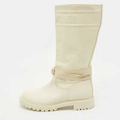 Pre-owned Dior D-major Size 38 White Leather Mid Calf Boots