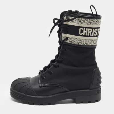 Pre-owned Dior D-major Size Black Canvas And Leather Combat Boots