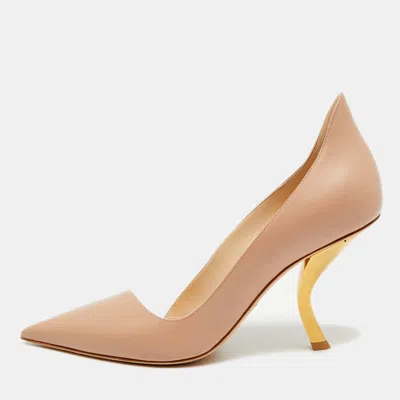 Pre-owned Dior D-moi Size 39 Beige Leather Pointed Toe Pumps In Sand