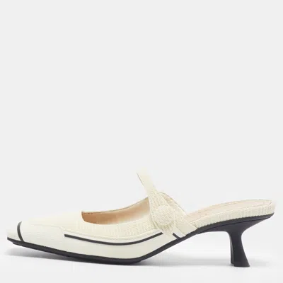Pre-owned Dior D-motion Size 36.5 Cream/white Canvas And Rubber Mules
