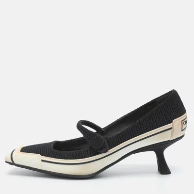 Pre-owned Dior D-motion Size 37 Black/white Fabric And Rubber Mary Jane Pumps
