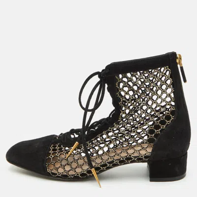 Pre-owned Dior D-naughitly Size 35 Black Mesh And Suede Ankle Length Boots