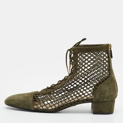 Pre-owned Dior D-naughitly Size 42 Green Mesh And Suede Ankle Length Boots