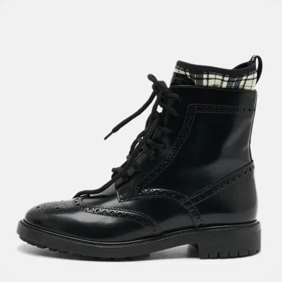 Pre-owned Dior D-order Size 37.5 Black Leather Combat Boots