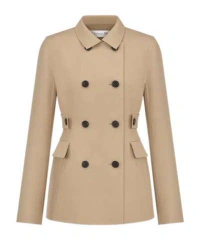 Dior Double-breasted Freshly Cut Wool Suit Coat In Nude