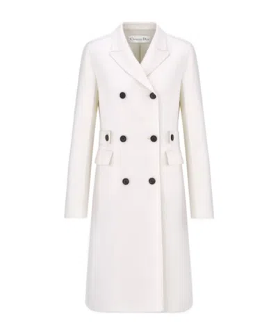 Dior Double-breasted Wool Coat In White
