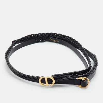 Pre-owned Dior Double Cd 85cm Black Braided Leather Thin Wrap Waist Belt