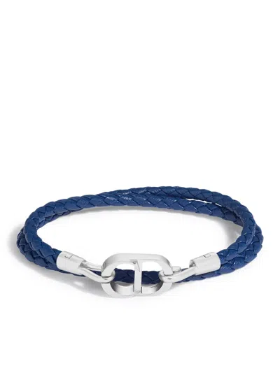 Dior Double Cd Icon Bracelet In Braided Lambskin In Blue