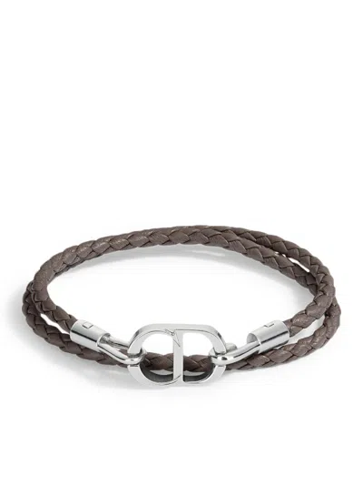 Dior Double Cd Icon Bracelet In Braided Lambskin In Brown