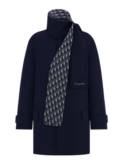 Dior Double-faced Virgin Wool And Silk Scarf Collar Coat In Blue