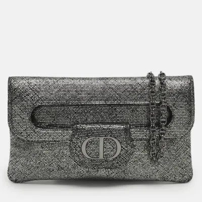 Pre-owned Dior Double Silver Leather Chain Clutch