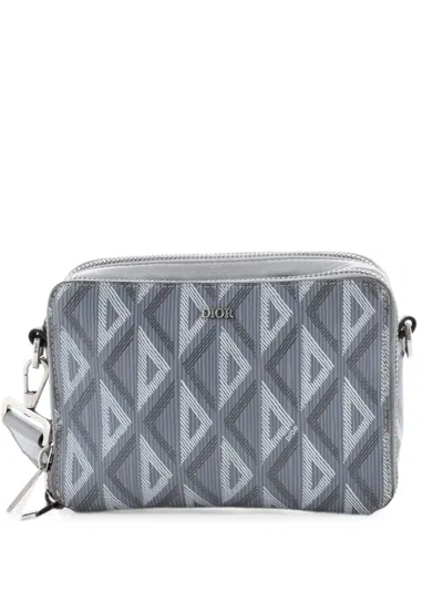 Pre-owned Dior Double Zip Crossbody Pouch Cd Diamond Coated Canvas Clutch Bag In Grey