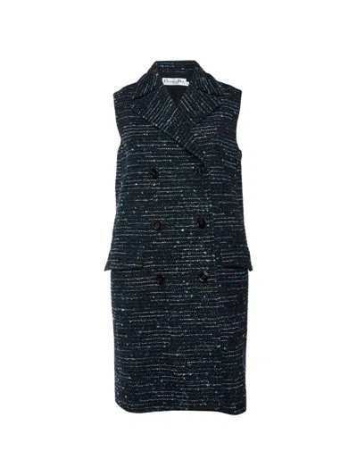 Pre-owned Dior Double-breasted Tweed Vest Coat In Blue