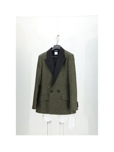 Dior Double-breasted Wool-blend Blazer In Green