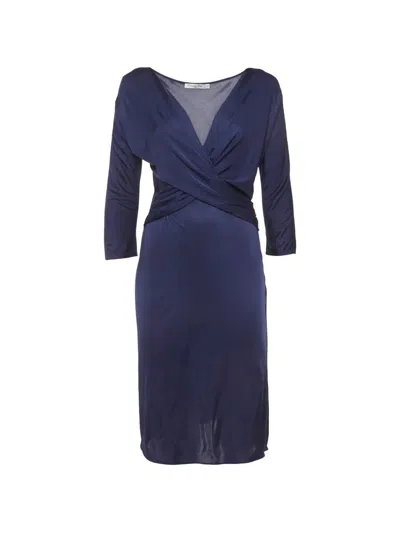 Pre-owned Dior Draped Jersey Midi Dress In Blue
