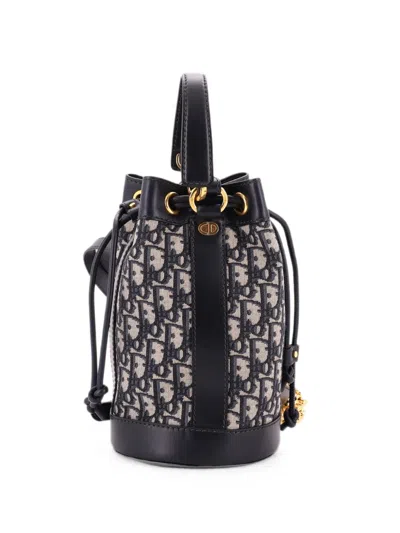 Pre-owned Dior Drawstring Oblique Canvas Small Backpack In Blue
