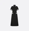 Dior Short Sleeve Dress Belted Waist Contrast Trim In Black