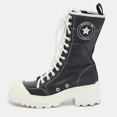Pre-owned Dior D-rise Boot Size 38 Black Canvas And Leather Combat Boots