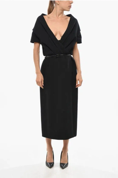 Dior Dropped Shoulder Wrap Dress With Belt In Black