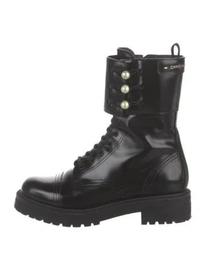 Pre-owned Dior D-strike Combat Boot Faux Pearl Accents Combat Boots In Black