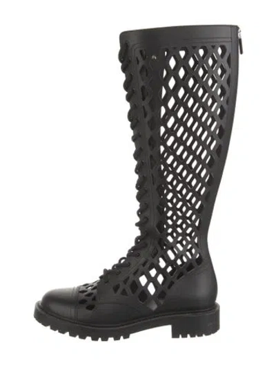 Pre-owned Dior D-trap Cut-out Leather Boots In Black