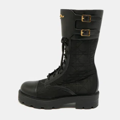 Pre-owned Dior D-trap Size 39 Black Canvas And Leather Combat Boots