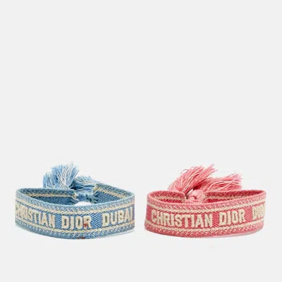 Pre-owned Dior Dubai Embroidered Woven Fabric Bracelet Set Of 2 In Blue