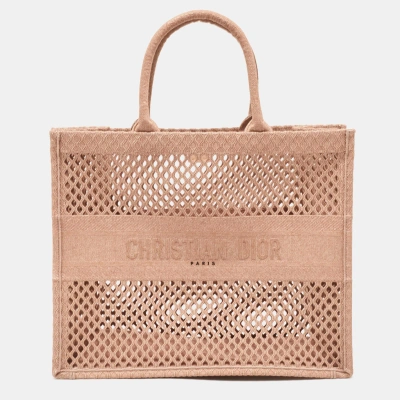 Pre-owned Dior Dusty Pink Mesh Embroidered Canvas Large Book Tote