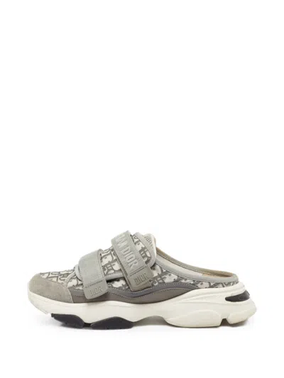 Pre-owned Dior D-wander Monogram-pattern Mules In Grey