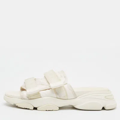 Pre-owned Dior D-wander Size 39 White Canvas And Nylon Flat Slide Sandals