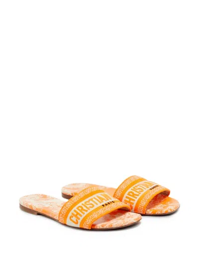 Pre-owned Dior Dway Canvas Slides In Orange