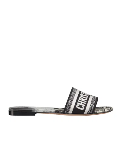 Dior Dway Embroidered Slippers In Black