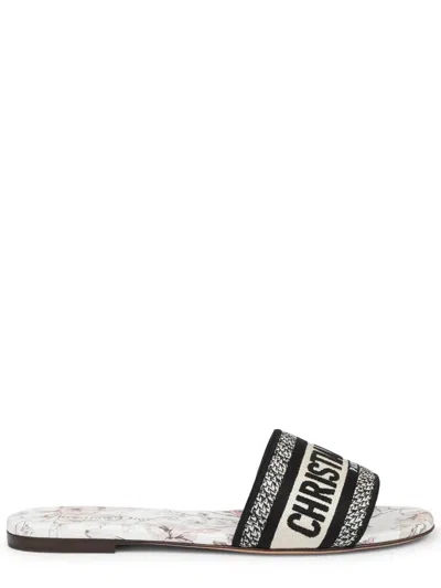Dior Dway Flat Slide Sandals In White