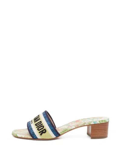 Pre-owned Dior Dway Floral-print Sandals In Neutrals