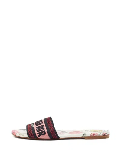 Pre-owned Dior Dway Jacquard Flat Sandals In Neutral