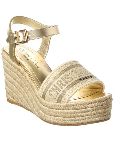 Dior Oblique Embroidered Cotton Dentelle Wedge Sandal In Neutral