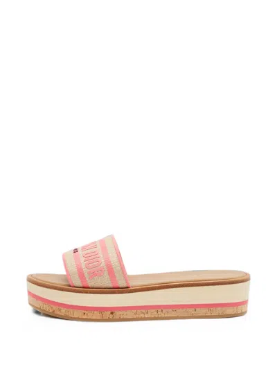 Pre-owned Dior Dway Logo Embroidered Wedge Sandals In Pink