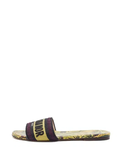 Pre-owned Dior Dway Logo-embroidered Slides In Yellow