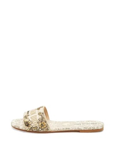 Pre-owned Dior Dway Millefiori Embroidered Slides In Neutrals