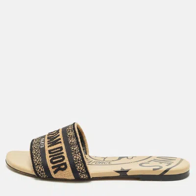 Pre-owned Dior Dway Size 36 Beige Jacquard Logo Embroidered Tarot Print Flat Slide In Sand
