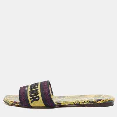 Pre-owned Dior Dway Size 36 Tricolor Jacquard Logo Ebroidered Flat Slide In Yellow