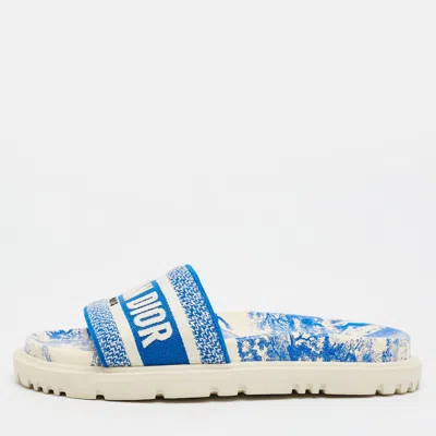 Pre-owned Dior Dway Size 36.5 Blue/white Canvas Flat Sandals