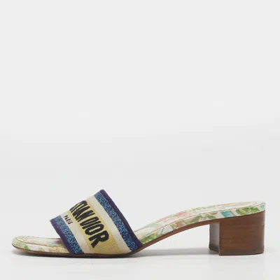 Pre-owned Dior Dway Size 36.5 Multicolor Jacquard Logo Embroidered Slide Sandals