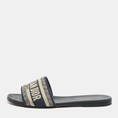 Pre-owned Dior Dway Size 37.5 Black/white Canvas Flat Slides