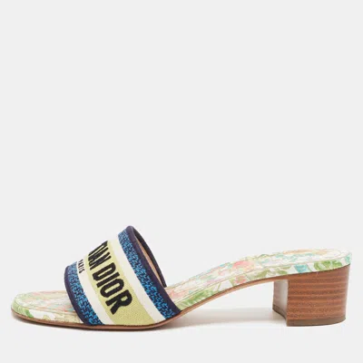 Pre-owned Dior Dway Size 38 Multicolor Canvas Slide Sandals