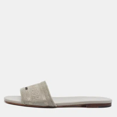 Pre-owned Dior Dway Size 39 Grey Canvas Flat Slides