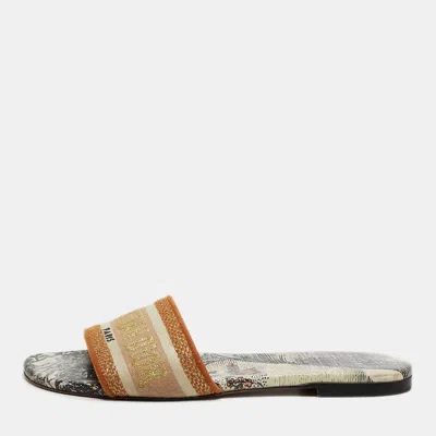 Pre-owned Dior Dway Size 39 Multicolor Canvas Embroidered Flat Slide
