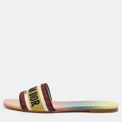 Pre-owned Dior Dway Size 39 Multicolor Jacquard Logo Embroidered Flat Slide